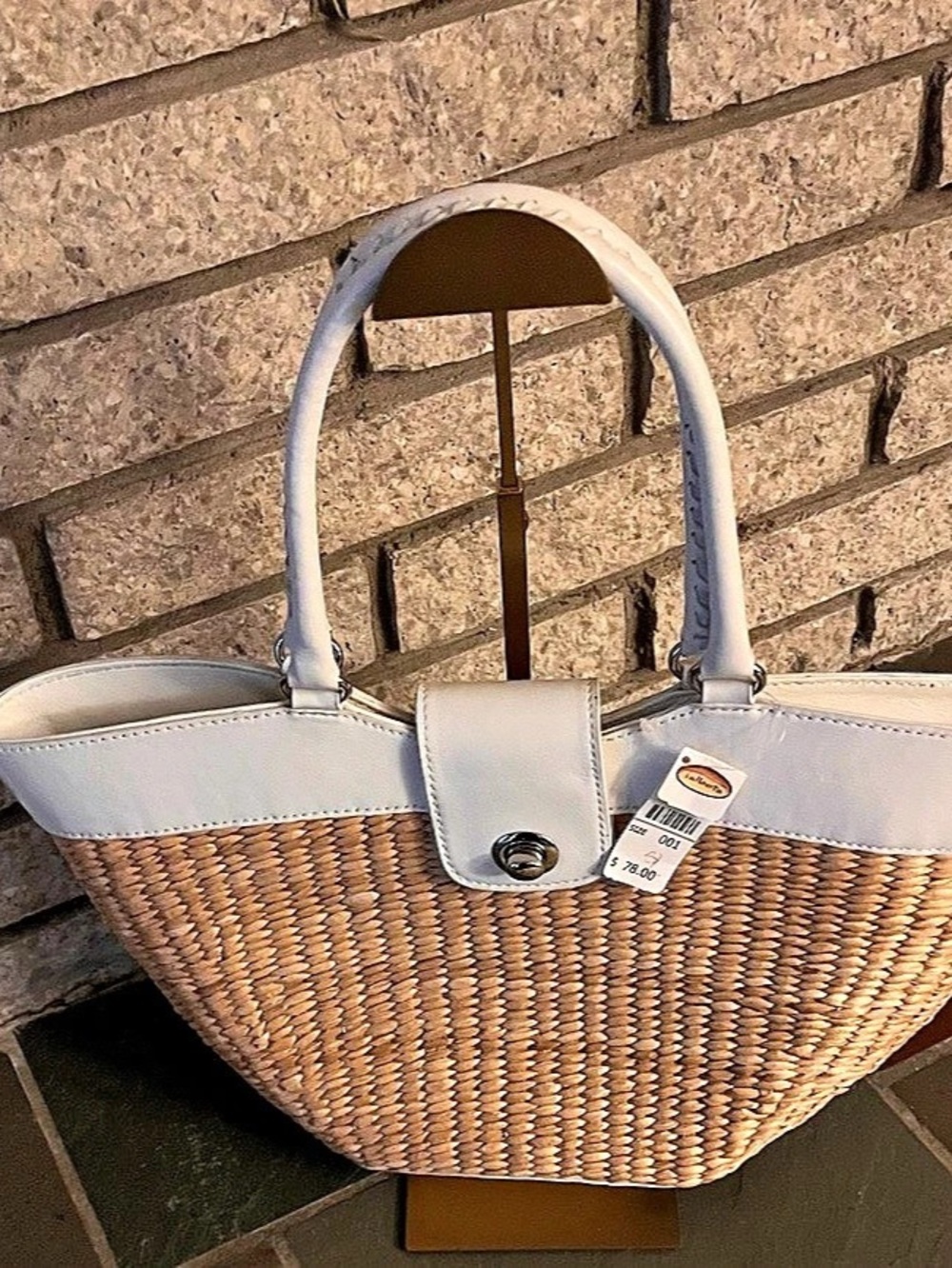 Talbots Woven Straw Tote in White & Brown
